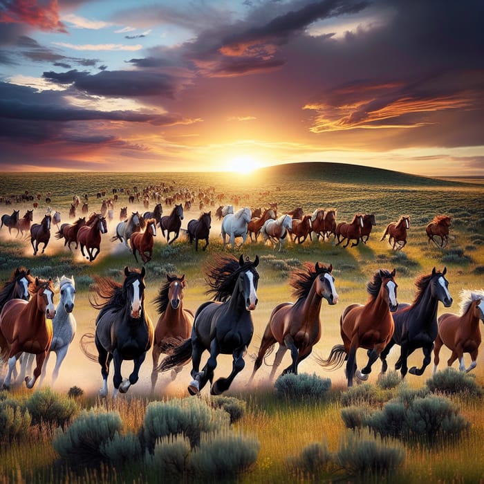 Wild Horses Running on a Mesa: Majestic Scene at Sunset