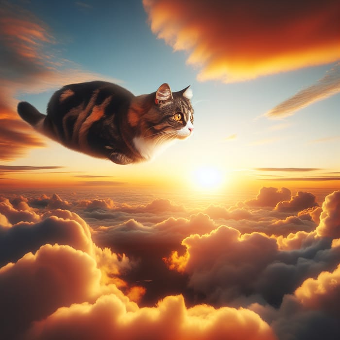 Cat Flying Through the Sky