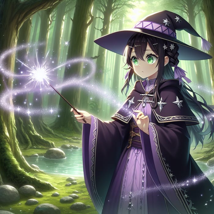 Enchanting 13-Year-Old Anime Witch Casting Magical Spell