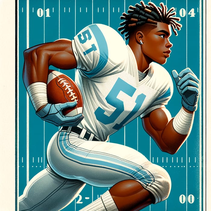 17-Year Old African American Football Player Sprinting in Carolina Blue Frame
