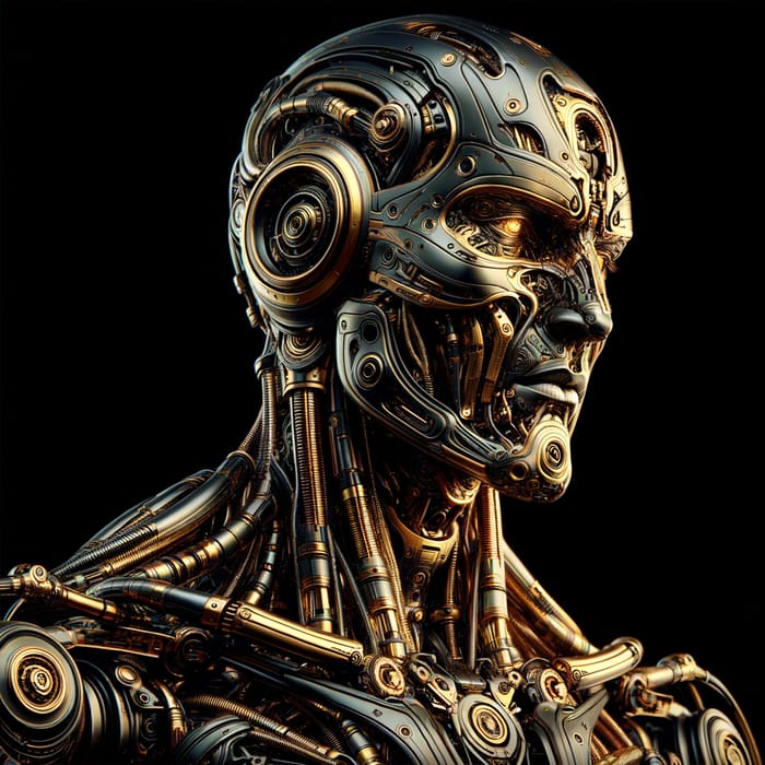 Intimidating Cyborg - Metallic Humanoid in Black and Gold