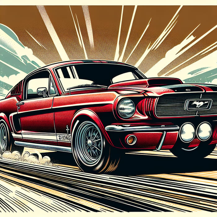 Vintage School Mustang in Comic Book Art
