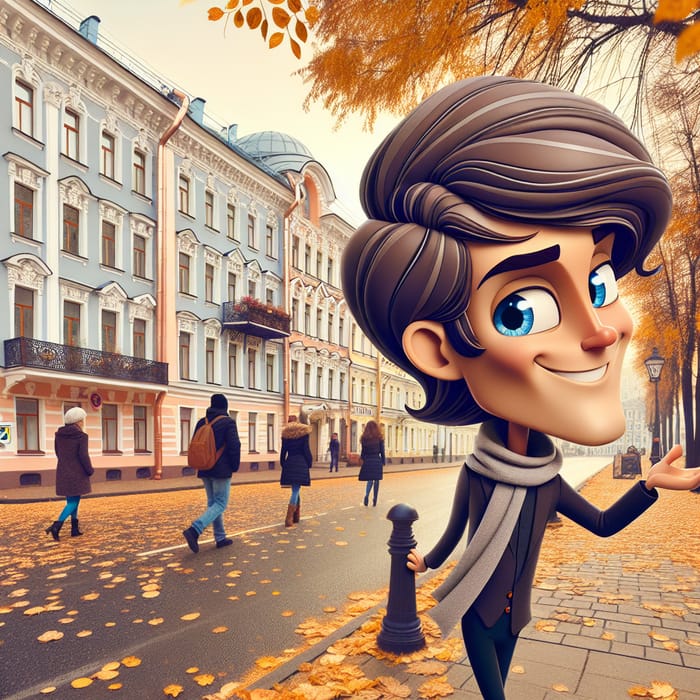 Cartoon Curvy Leonardo Dicaprio in Autumn Saint Petersburg
