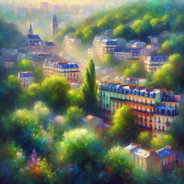 Forest City Enveloped in Lush Greenery | Impressionism Art