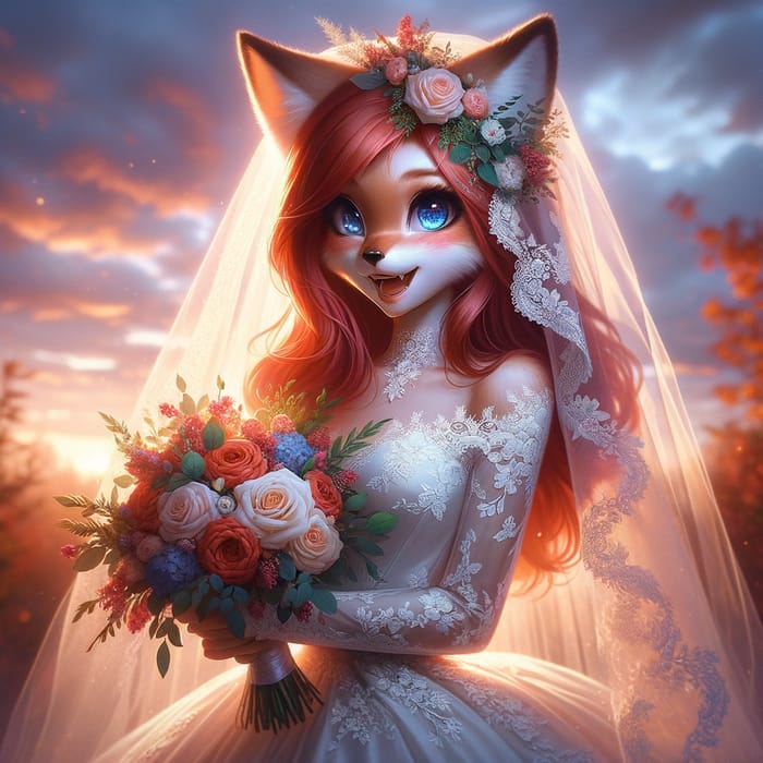 Ethereal Fox Bride in White Gown | Sunset Wedding Beauty