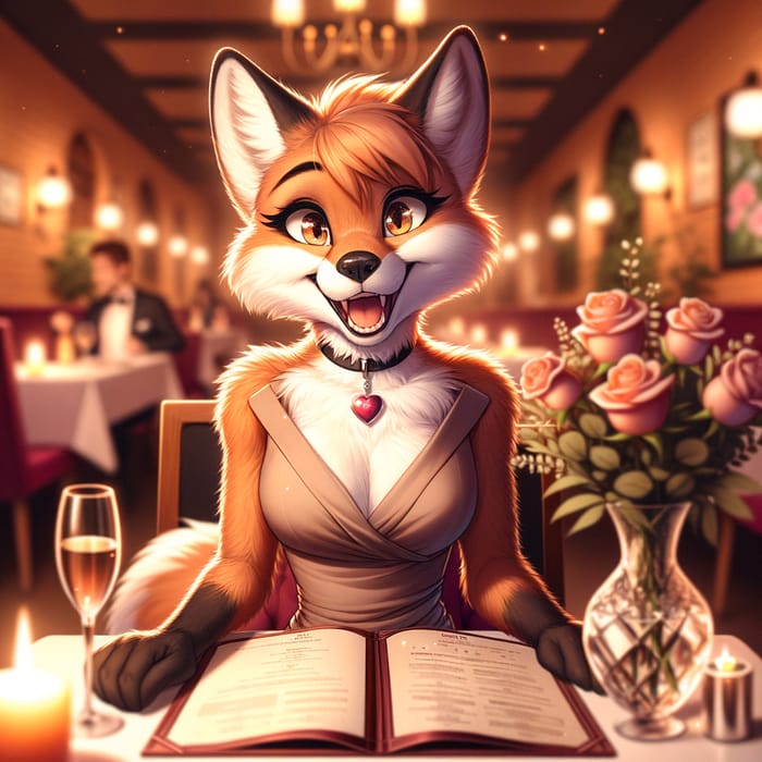 Fox Girl Dining at Romantic Restaurant with Elegant Ambience