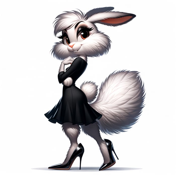 Elegant Bunny Girl in Stylish Black Cocktail Dress & Heels