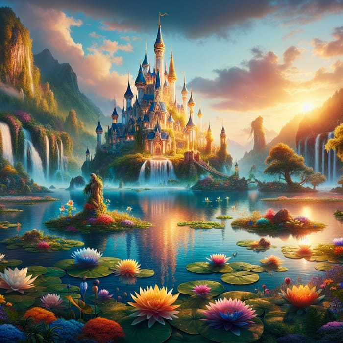 Serene Castle in Enchanted Fantasy Setting