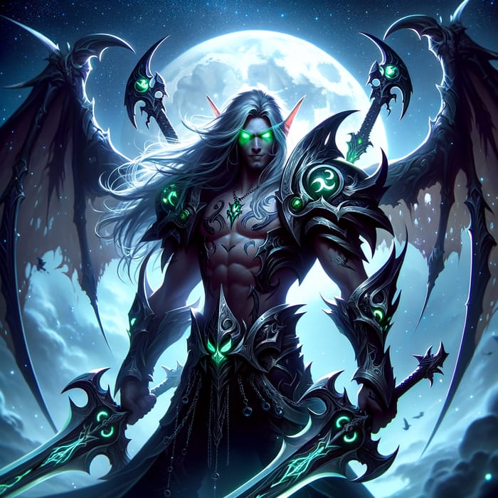 Illidan Warrior in Moonlit Night | Mystical Demon Character