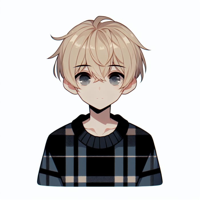 Anime Boy with Light Blonde Hair in Checkered Sweater