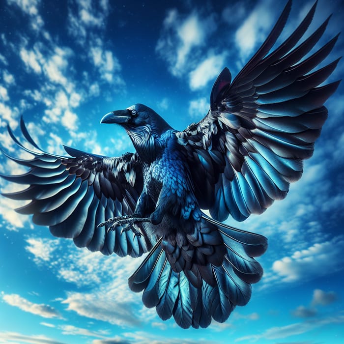 Majestic Raven Spreading Wings: Powerful Flight Scene