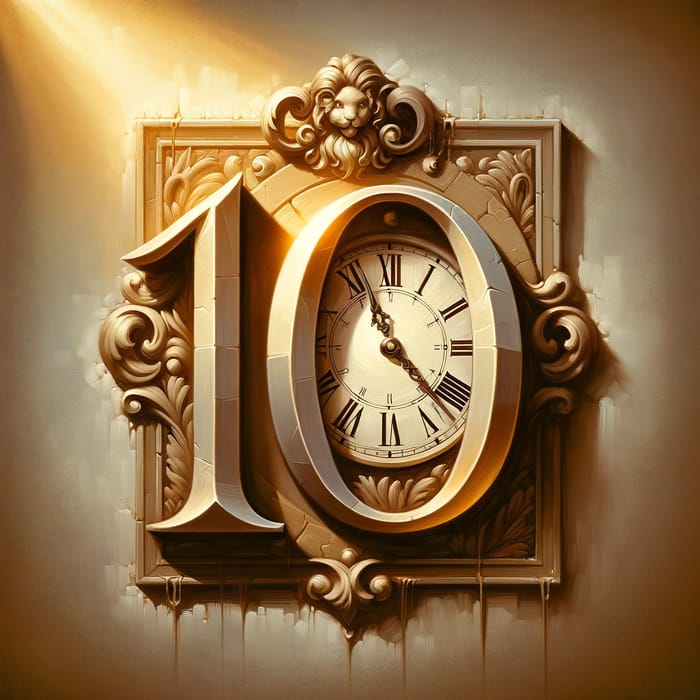 Detailed Oil Painting of Number 10 and Vintage Clock