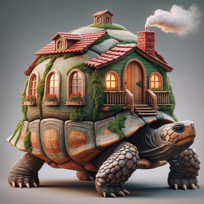 Whimsical Turtle with a House Shell Design