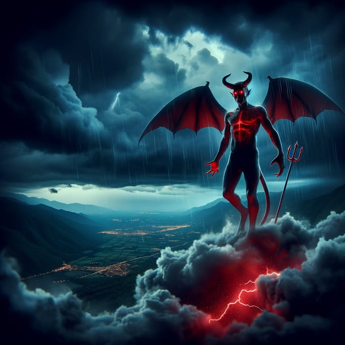 Dark Devil with Red Eyes on Dark Clouds