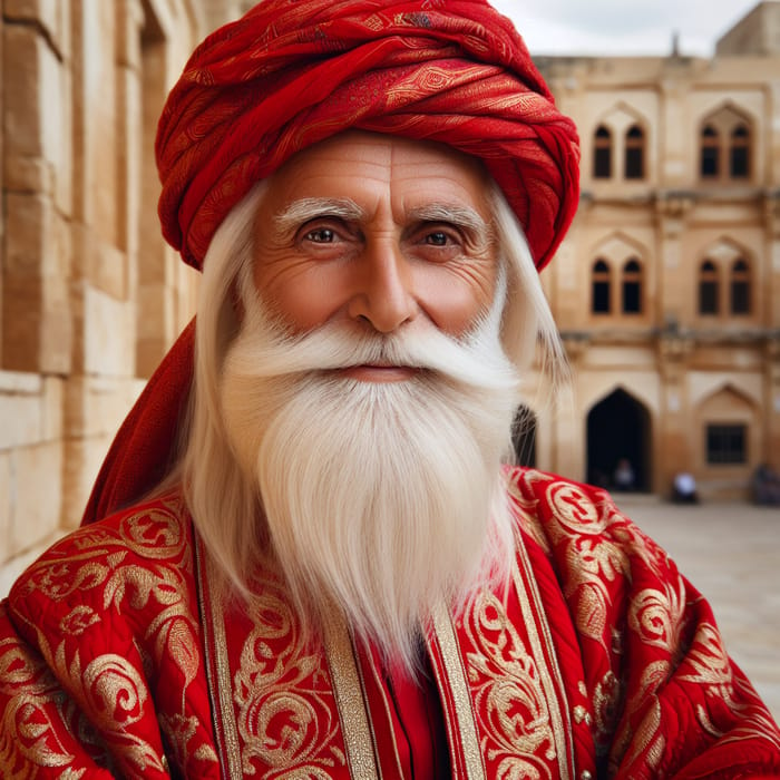 Ancient Middle-Eastern Man in Red Robe | Historic City View