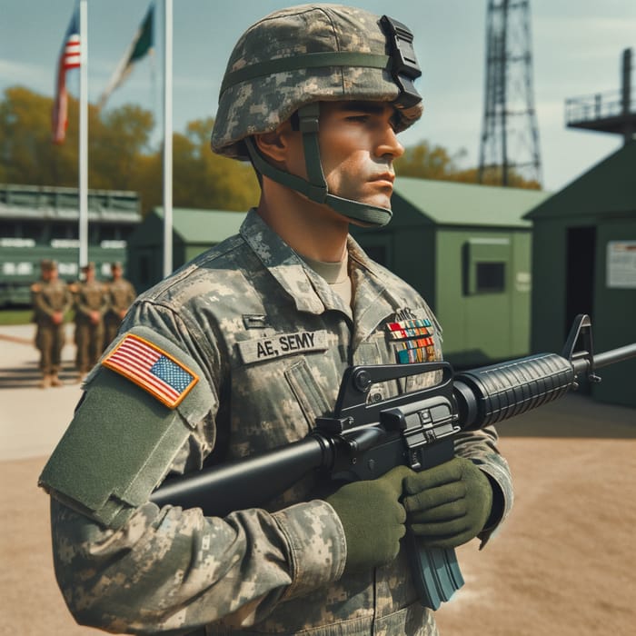 Hispanic Soldier at Attention | Military Base Honor Guard Image