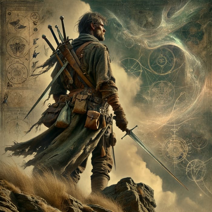 Geralt of Rivia, Medieval Warrior in Earthy Tones - Mystical Saga Illustration
