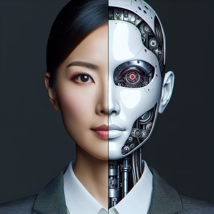 Asian Office Lady Fusion with AI Robot - Tech Art