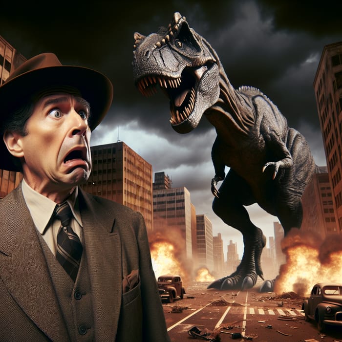 Oppenheimer Terrified by Gigantic Godzilla in City Devastation