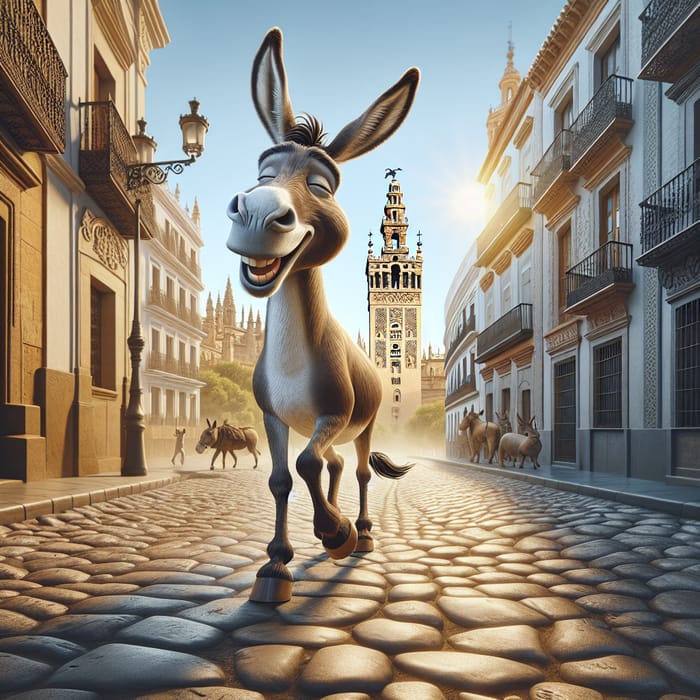 Cartoon Donkey Strolling in Seville | Historical Landmarks