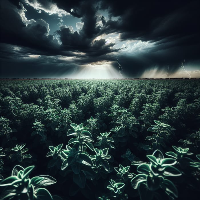 Dark Oregano Fields: Moody Skies & Natural Beauty