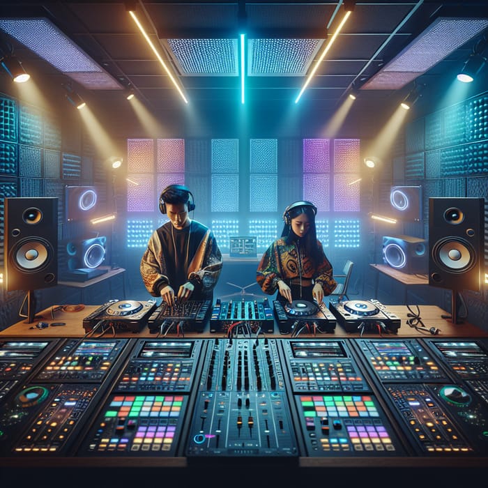 Energetically Lit DJ Studio - Progressive Music Environment