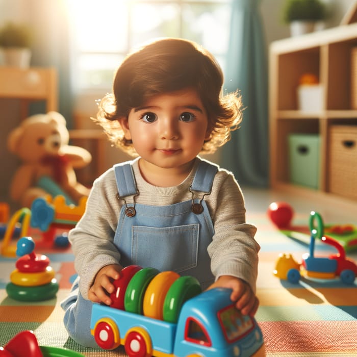 Middle-Eastern Child Playing in Cheerful Playroom
