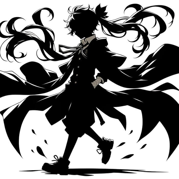 Black Anime-Style Character Silhouette Art