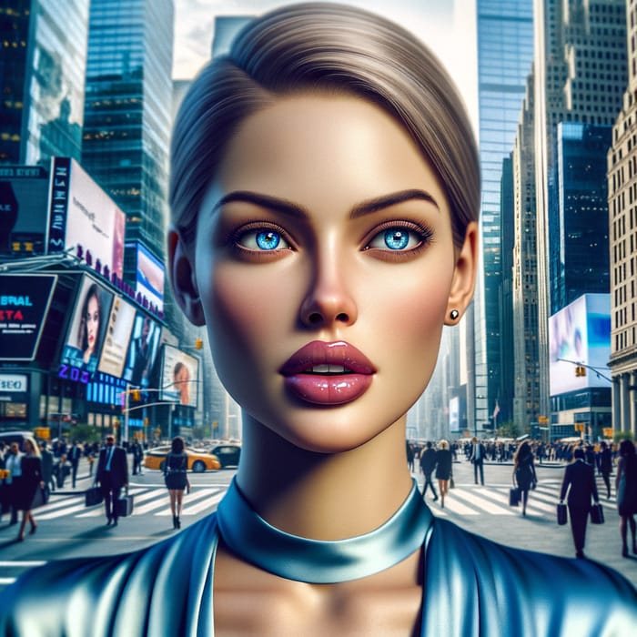 Hyper Realistic Photo Woman Glossy Lips & Urban Business Scene