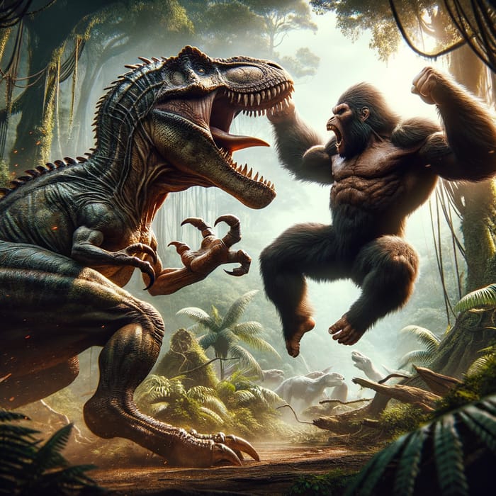 Dinosaur vs Gorilla Battle | Prehistoric Encounter