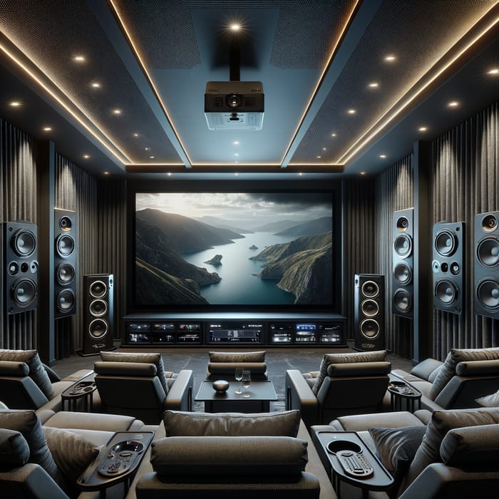 High-Tech Home Theater System with Surround Sound and UHD Projector