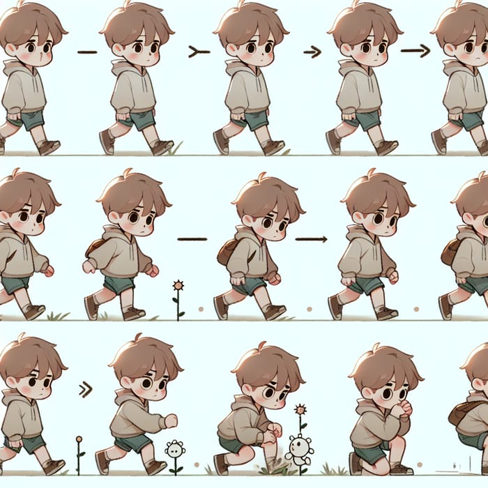 2D Boy Character Walking and Picking Up Flower | Emotions Sequence
