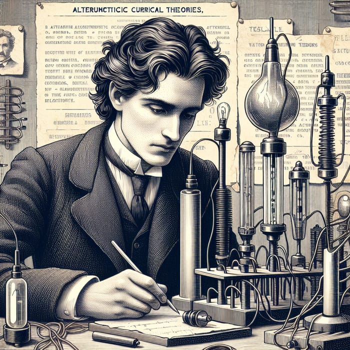 Nikola Tesla Illustration in 19th-Century Electrical Lab