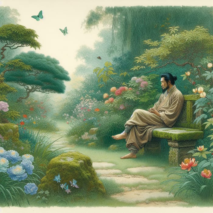 Peaceful Garden Reflection: Watercolor Art