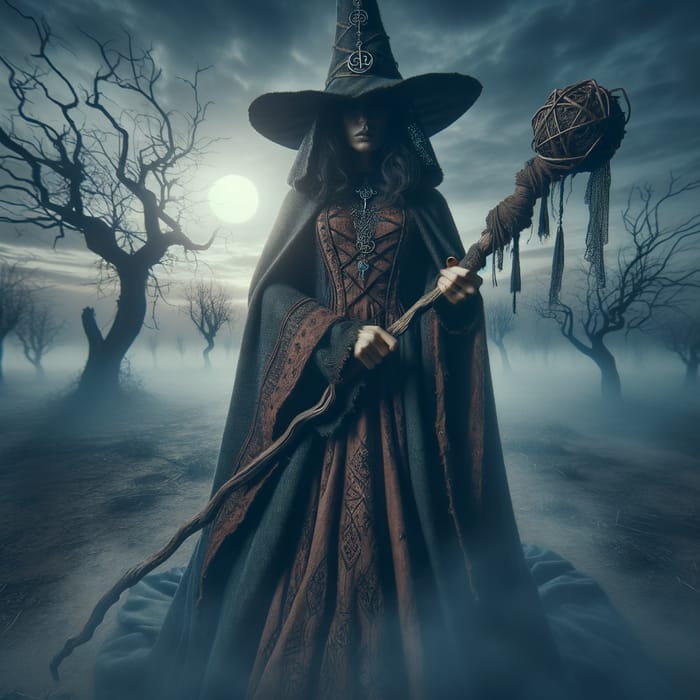 Middle-Eastern Witch in Enchanting Cloak and Hat - Spellbinding Shot