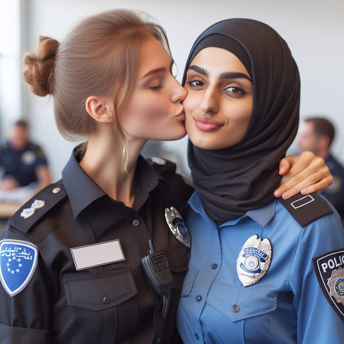 Heartfelt Moment: Female Police Officers Sharing a Kiss