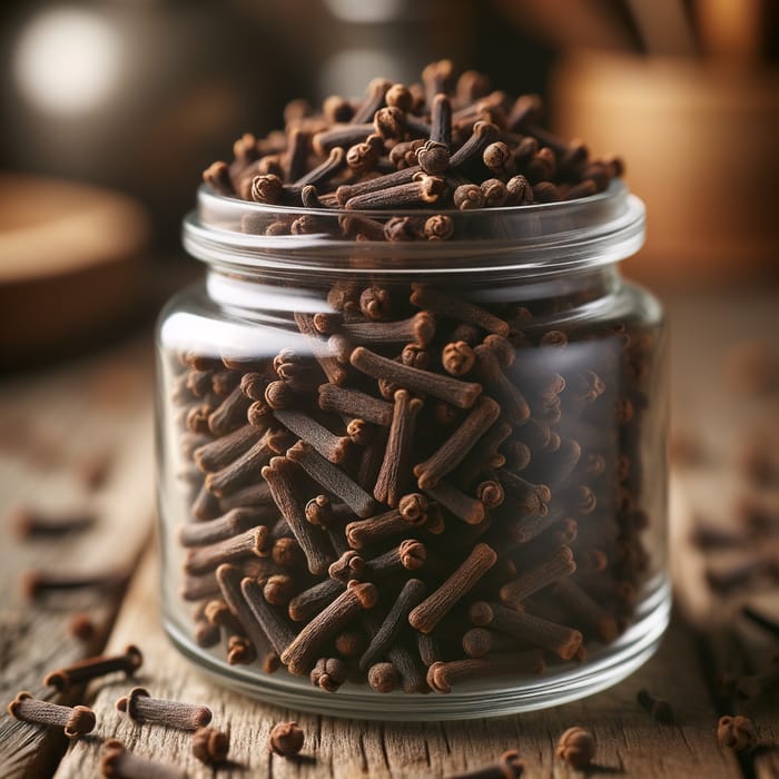Aromatic Brown Cloves in Glass Jar - High quality image