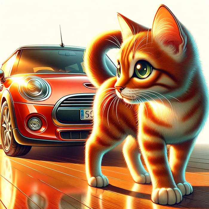 Playful Cat and Shiny Red Car