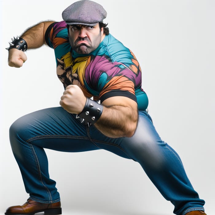 Overweight Man Emulating Iconic Manga Pose | Powerful Stance