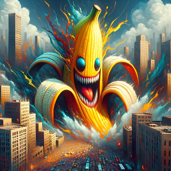 Giant Banana Monstrosity: Surreal Chaos in City