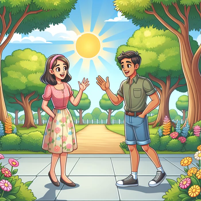 Inviting and Cheerful Park Scene Cartoon Illustration