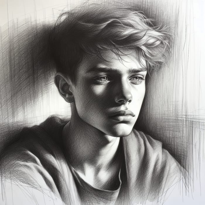 Melancholic Teenage Boy | Lost Gaze Pencil Sketch