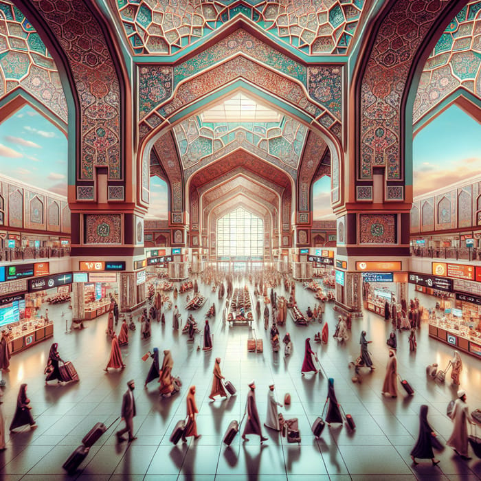 Vibrant Islamic Airport Terminal Capturing Travel Scene