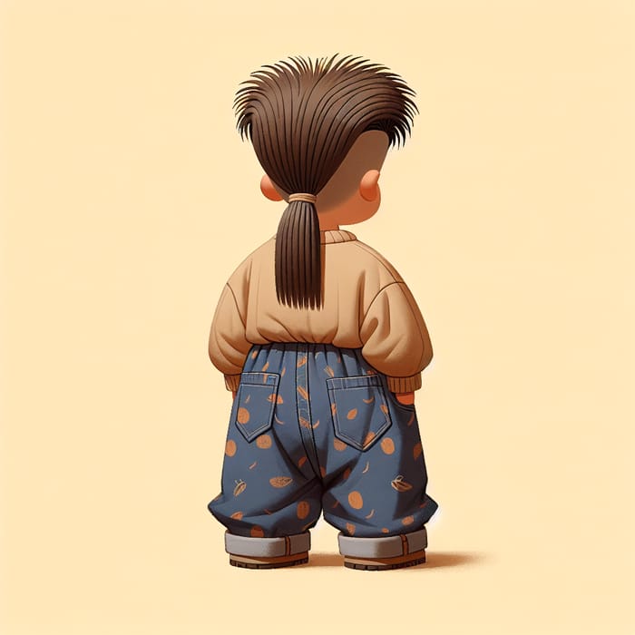 Child with Animated Pixar Style, Mullet Haircut, Baggy Pants & Beige Sweater