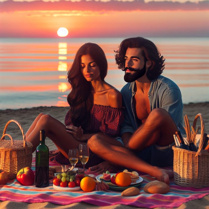 Spanish Couple Picnicking at Beach During Sunset | Romantic Mediterranean Scene