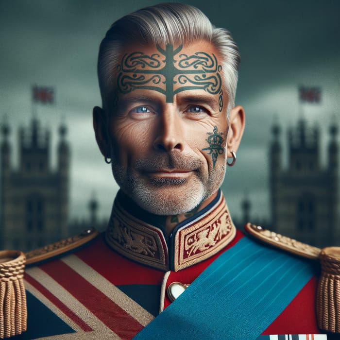 Prince Charles Portrait with Bold Face Tattoo