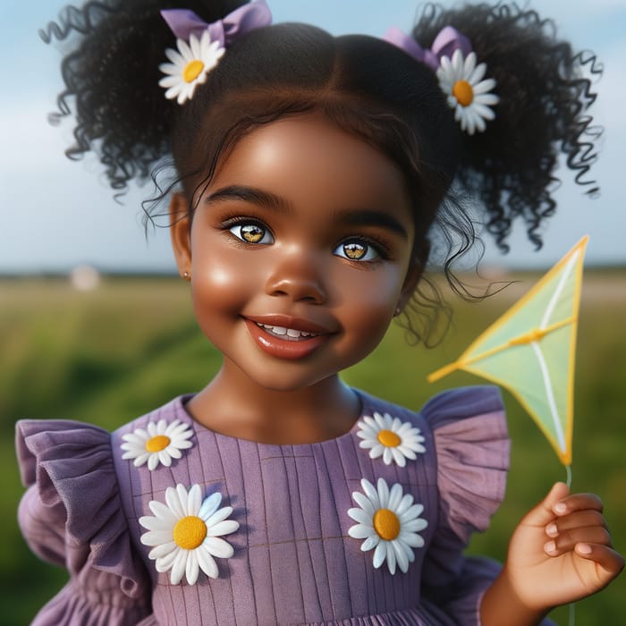 Young African Girl Flying a Lemon Kite