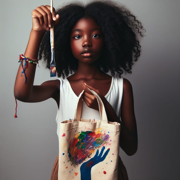 Black Girl Painting Tote Bag with Curly Hair - Artistic Expression