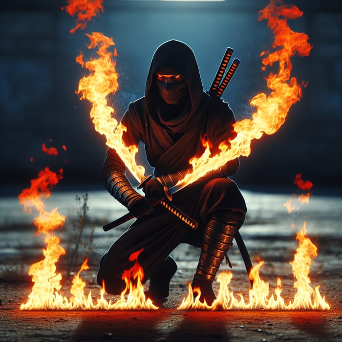 FIRE Ninja Master Controlling Flames | Ninja Swords Image