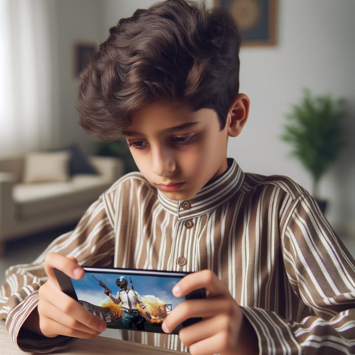 Young Boy Engrossed in Free Fire Mobile Gameplay